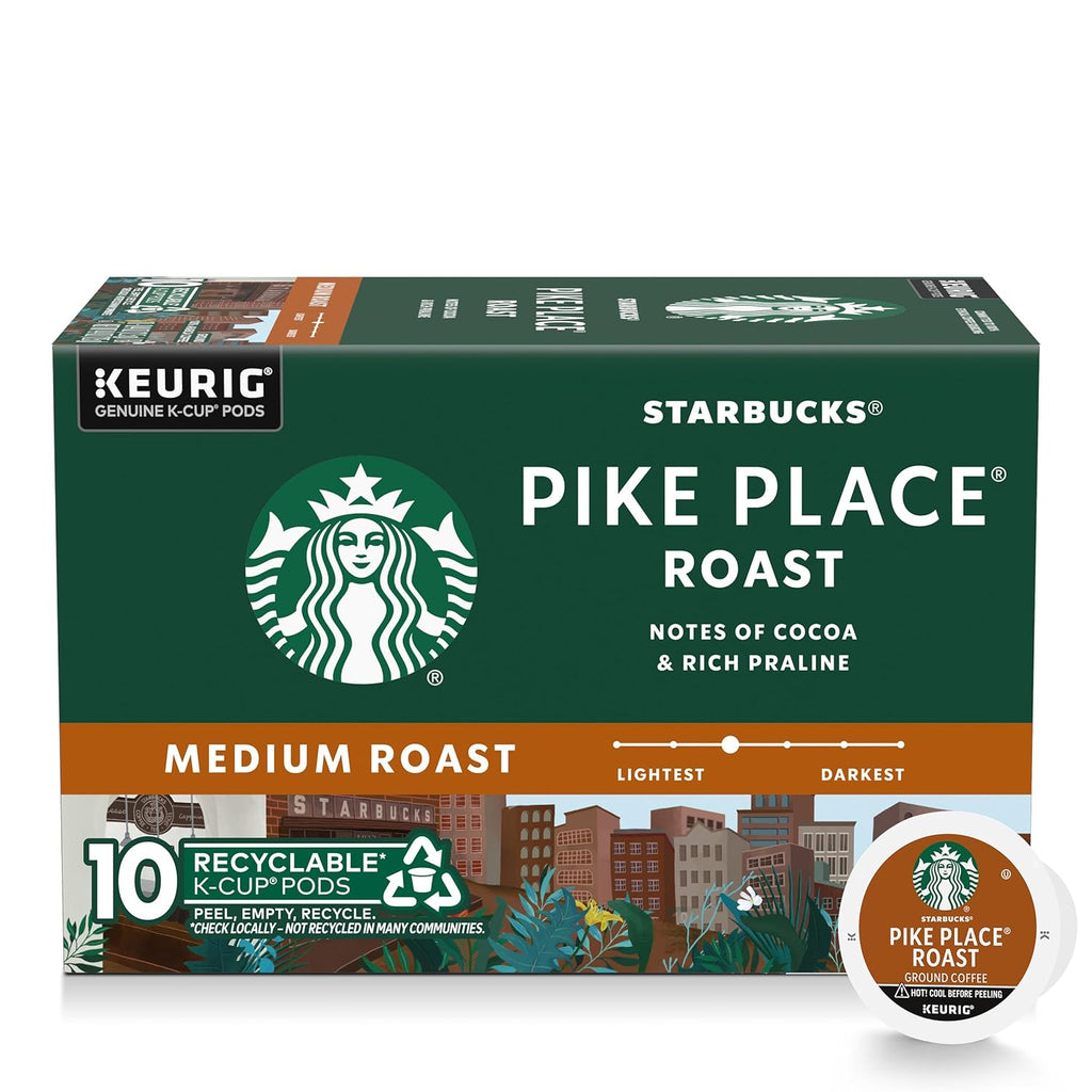Starbucks K-Cup Coffee Pods - Medium Roast Pike Place Roast for Hot or Iced Coffee | 10 Pods