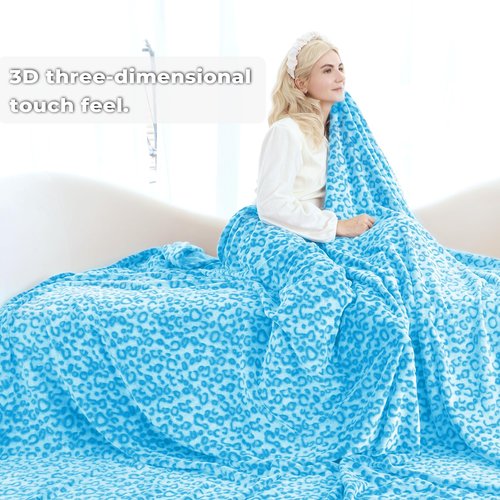 Leopard Blue Soft Blanket Couch Cozy Fleece Blankets Cute Small Blanket for Kids Teen Girls