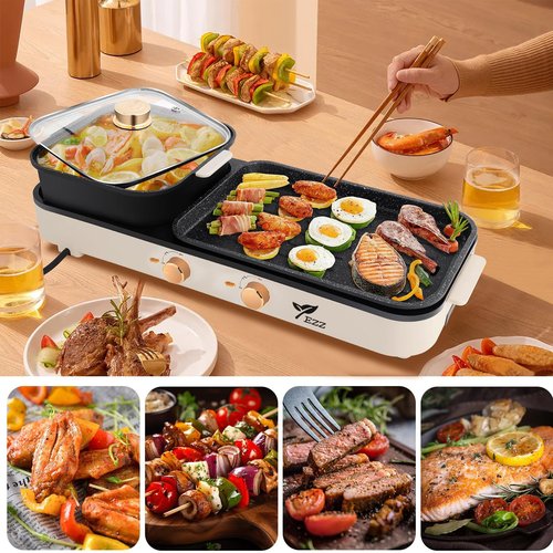 2026 Electric Hot Pot with Grill,2-10 People Indoor Hot Pot 2 in 1 Multi-function Smokeless Shabu-Shabu Hotpot Korean BBQ Grill for Simmer,Separate Dual Temperature Contral