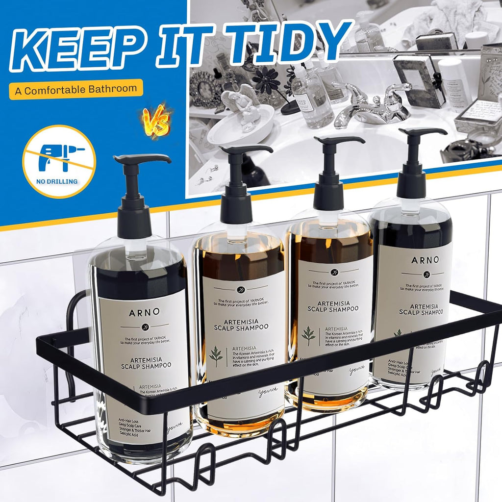 Skiennix Shower Caddy - 5 Pack Adhesive Organizer for Bathroom & Kitchen | No Drilling, Rustproof Stainless Steel