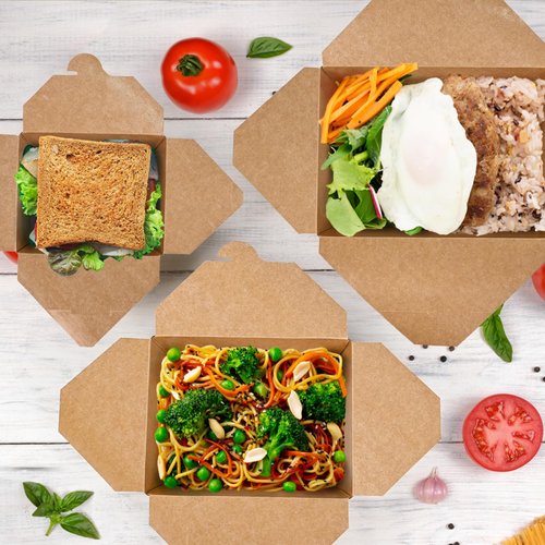 EcoDispose 45 oz Kraft Paper Pack of 300 Fold To Go Containers, Microwaveable Leak and Grease Proof Take Out Boxes for Lunch,Leftover and Restaurant