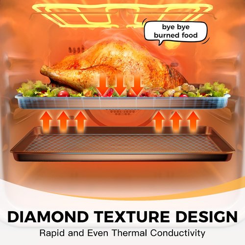 HONGBAKE Quarter Sheet Pans - Nonstick Commercial Baking Sheets with Diamond Texture | 9 x 13 Inches, 2-Pack