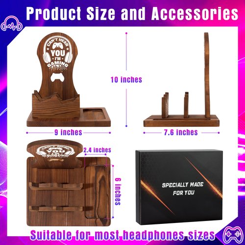 JSENGIFT Gamer Gifts for Men Teen Boy, Gamer Accessories Stuff, Gaming Gifts for Son Boyfriend Husband Wooden Headphone Stand