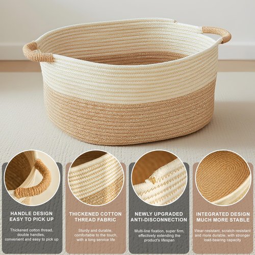 ELIDANTE Small Woven Laundry Basket, Cotton Rope Storage Basket for Bedroom, Nursery & Bathroom – Toy Storage Organizer (Small(21.65" L x 12.6" W x 8.46" H))