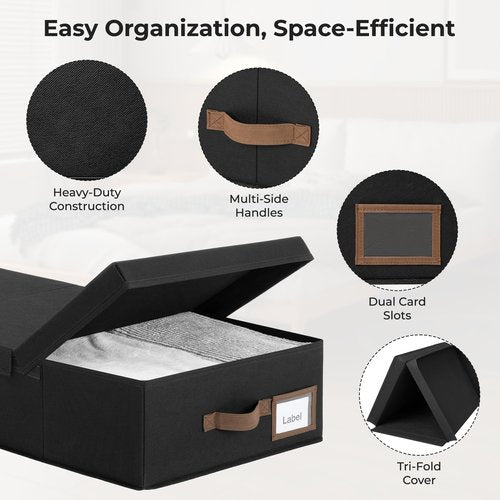 GRANNY SAYS 2 Pack Under Bed Storage, Underbed Organizer with Flid-Top Lid for Bedroom, Black Clothing Storage Bins for Blankets, Clothes, Shoes