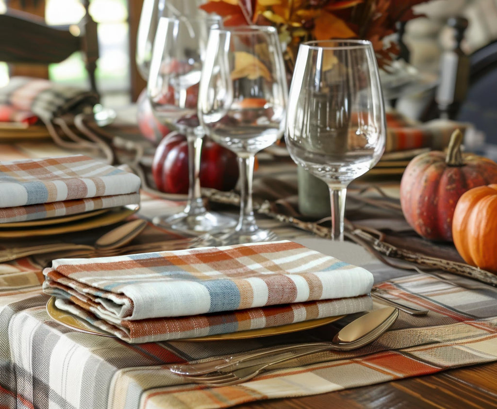 COTTON CRAFT Harvest Cloth Napkins - Set of 12 Multicolor Plaid Pure Cotton Dinner Napkin - Durable Washable Reusable Soft Napkin - Fall Thanksgiving Napkin - Holiday Party Table Napkin Gift - 17x17