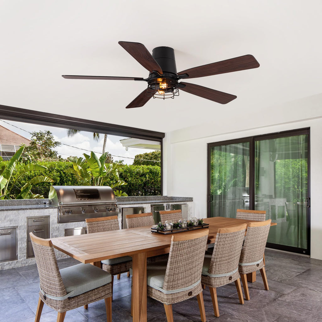 SPACORA 52 Inch Ceiling Fans with Lights, Farmhouse Ceiling Fan with Lights and Remote, Noiseless DC Motor, Black Flush Mount Ceiling Fan for Bedroom Living Room Indoor