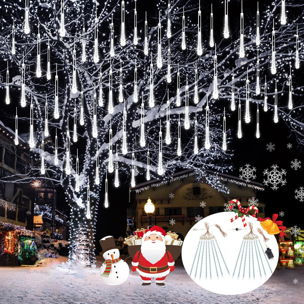 Skiennix Meteor Shower Lights - 2 Pack Outdoor Christmas Decorations with Timer | 384 LED, 30cm Tubes, Cool White