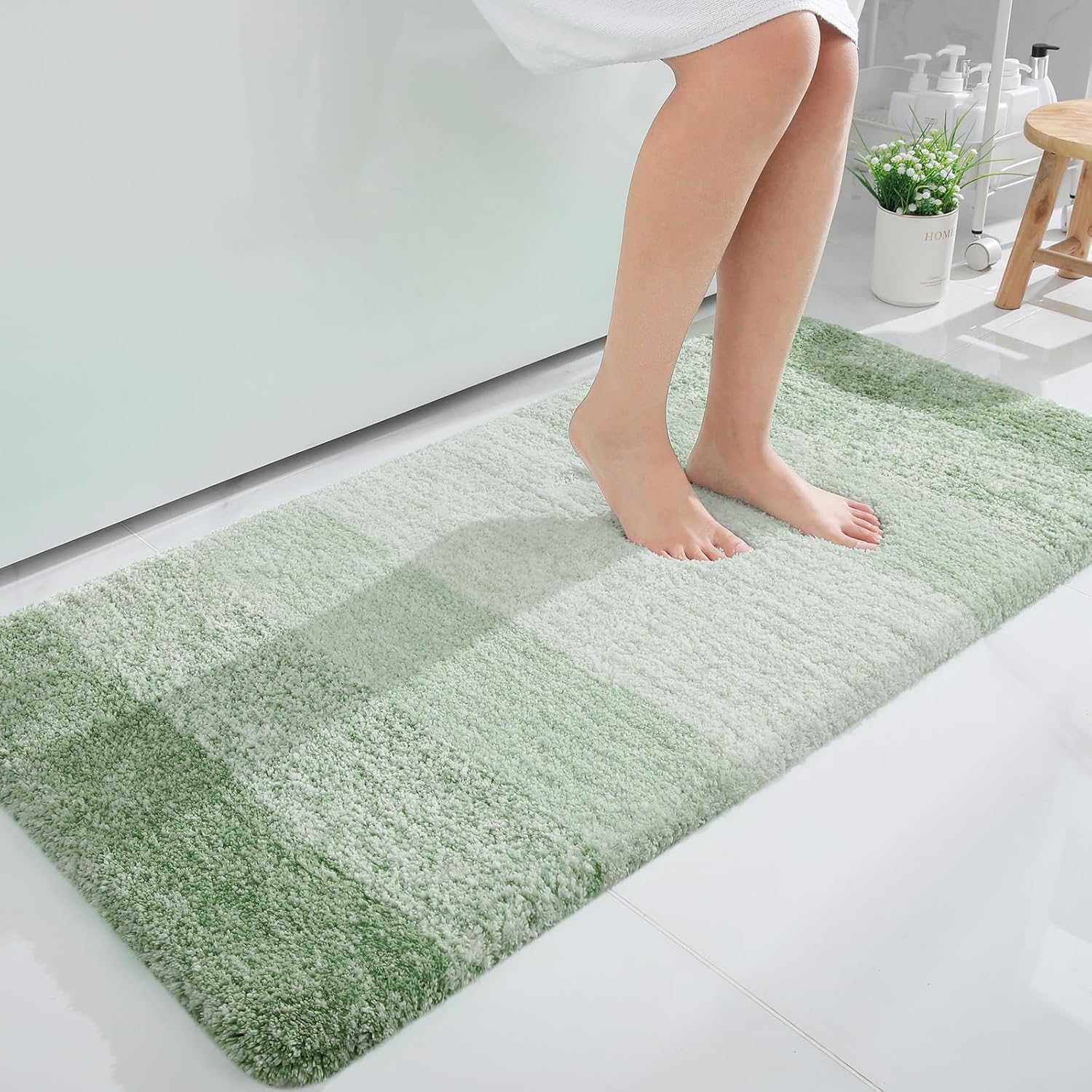 OLANLY Bathroom Runner Rug - Extra Soft Absorbent Microfiber Mat | Quick-Dry, Washable, 44x24, Sage Green