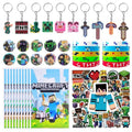 For Pixel Style Birthday Party Supplies, 90pcs Party Favors for , Includes 50 Stickers, 10 Gift Bags, 10 Wristbands, 10 Keychains, 10 Badges.