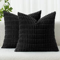 MIULEE Euro Sham Pillow Covers - Soft Corduroy Boho Striped Design | 24x24 Inch Black for Modern Home Decor