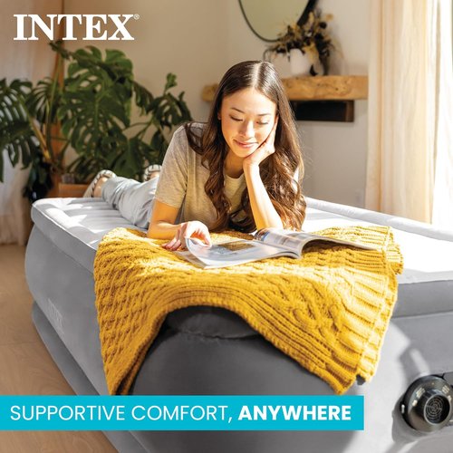 Intex Dura-Beam Deluxe Comfort-Plush Air Mattress - Twin Size with Built-in Electric Pump | 13in Height, 300lb Capacity