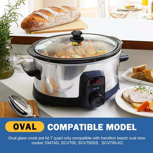 Oval Glass Crock Pot Lid 7 Quart Replacement for Oval lid Crock Pot Slow Cooker SCV700SS and for Hamilton Beach Slow Cooker Lids Replacement 7 Quart 33474G.