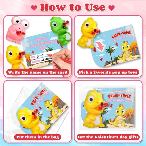 ShyLizard 24 Packs Valentine's Day Cards for Kids with Squeeze Animals Dinosaur Frog Toys, Valentines Day Gifts for Kids Sensory Fidget Toys Tongue Sticking Out, Classroom Exchange Prizes Party Favor
