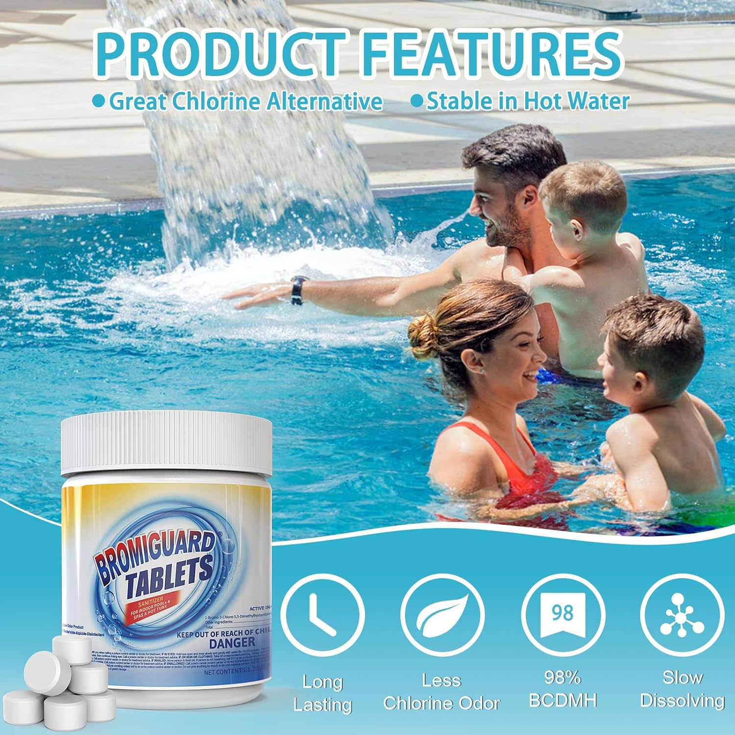 Skiennix Bromine Tablets - 1.2LB Hot Tub Tablets for Soft Water Feel | No Chlorine Odor Alternative