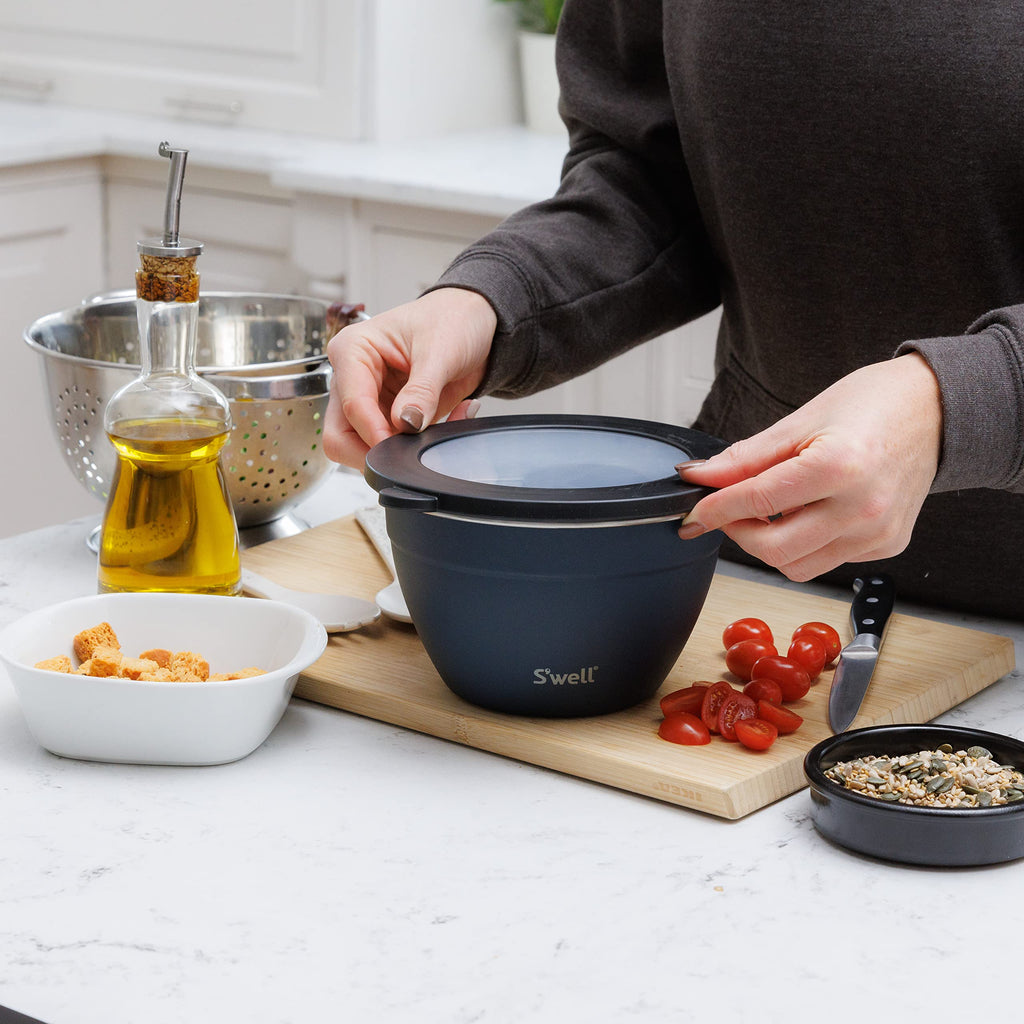 S'well lifetime brands europe limited Salad Bowl Kit, Azurite 1.9L - Salad Lunch Box with Condiment Container and Removable Tray - Leak-Proof and Dishwasher Safe,Black