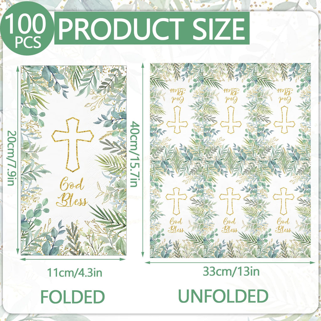 100PCS Greenery Paper Napkins 3 Ply Disposable Hand Towels for Bathroom Green Eucalyptus Leaves Guest Napkins Decorative Dinner Napkins for Wedding Bridal Baby Shower Birthday Spring Party