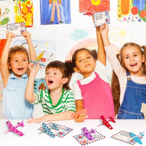 Gerigity Valentines Day Cards for Kids - 28 Pack Airplane Valentines Day Cards for Kids with Foam Airplanes, Valentines Gifts, Perfect School and Classroom Valentines Exchange Gifts