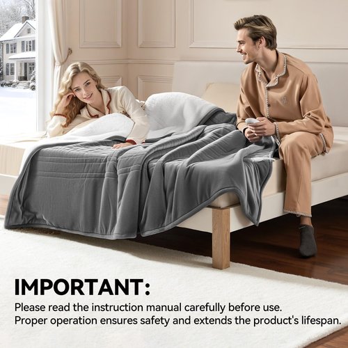 banxye Heated Blanket Electric Queen - Dual Control Ultimate Safety with Dual-Core Tech, ETL Certified, 84x90, 10H Auto Off, 8 Heat Levels, Dual-Sided Flannel & Sherpa, Ideal for The Master Bedroom