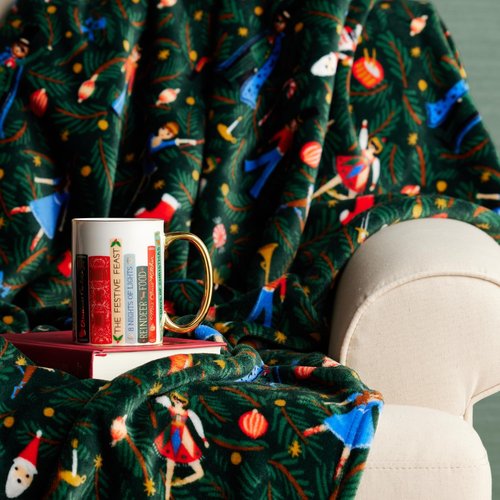 RIFLE PAPER CO. Plush Fleece Blanket | Cozy Up in This Soft Decorative Holiday Throw (Ready to Gift Packaged with a Ribbon, 50" x 80"), Nutcracker Ballet