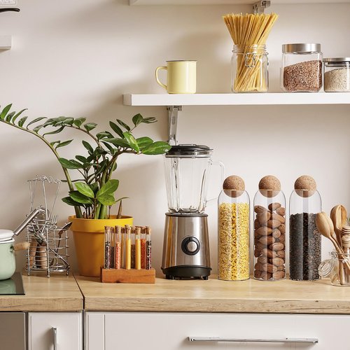 Suclain 6 Pcs 6 Pcs Glass Jars with Cork Ball Lid Farmhouse Kitchen Canisters Coffee Bar Countertop Container Rustic Storage Jars for Bean Nut Sugar Coffee Tea Organizer Housewarming Gift (40 oz)