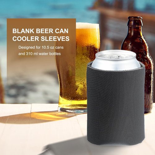 PATIKIL Blank Beer Can Cooler Sleeves, 200Pcs Plain Bulk Collapsible Bottle Sleeve Insulated Foam Can Cover for 10oz Bottle Can Wedding Party Events HTV Sublimation, Black