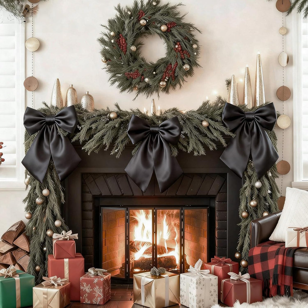 Black Bows Decor | 22x11 Inch Big Black Bows for Christmas Tree Topper & Weddings (3 Pack)