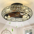 XUDOM Caged Crystal Ceiling Fans with Lights and Remote,18.8" Flush Mount Low Profile Ceiling Fan with Light,6 Speed Enclosed Ceiling Fan with Reversible Motor for Bedroom Kitchen Living Room