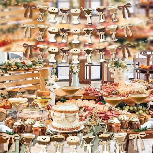 4Pcs Espresso Martini Party Banner Garland, Espresso Martini Glasses Bow Garland Espresso Martini Birthday Party Decorations, Martini Bachelorette Bridal Shower Tini Bar Party Decor