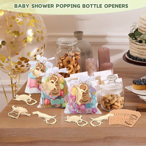 54 Pcs Dinosaur Bottle Openers Baby Shower Return Favors for Guests Bottle Opener Decorations and Souvenirs with Organza Bags Thank You Tags for Dinosaur Party Favors
