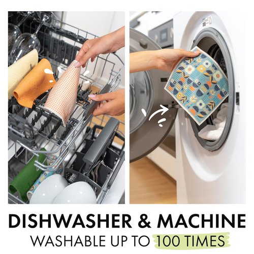 SUPERSCANDI 5 Pack Swedish Dishcloths for Kitchen - 100% Biodegradable & Compostable | Reusable Paper Towels Washable, Food-Safe & Without Plastic - Dish Rags Suitable for Any Surface | Scandi Design