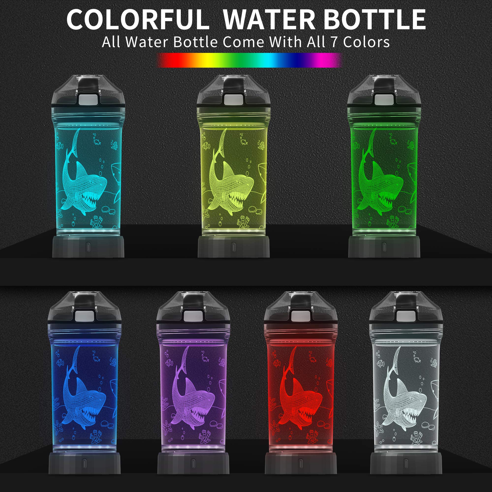 Lightzz Kids Shark Water Bottle, Glow in the Dark, 14 oz