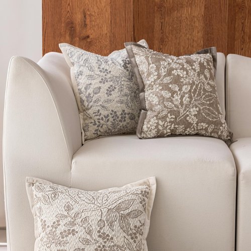 DWR Pack of 2 Decorative Throw Pillow Covers 18x18 – One Dark & One Light Khaki, Textured Woven Botanical Pattern Pillowcase with Handcrafted Look, Farmhouse Boho Accents for Couch or Bed