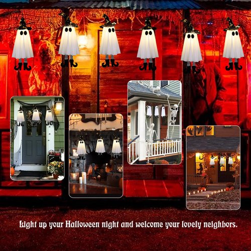 Halloween Decorations Outdoor,Set of 3 Halloween Hanging Spirits with Cone Caps, Swaying Glow Decor Lights for Yard Patio Lawn Garden Party Porch Decor