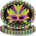Qyeahkj 50 PCS Mardi Gras Oval Paper Plates Large 11” Disposable Masquerade Mask Party Decorations Mardi Gras Supplies Favor for Carnival Gifts Masquerade Party Tableware Set