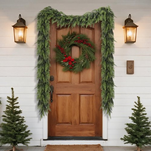 yofit 6FT Garland Christmas Decorations- Artificial Cedar Pine Garlands for Fireplace Mantel, Table, Door Frame, Staircase- Christmas Indoor/Outdoor Holiday Decor