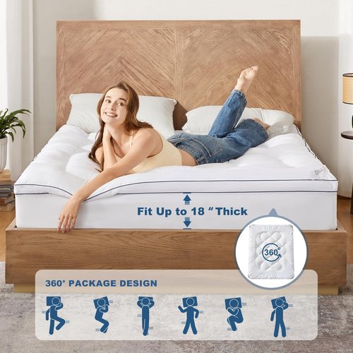 BEDLORE King Mattress Topper - Thick Pillow Top Pad for Back Pain Relief | Cooling Soft Cover with Deep Pockets