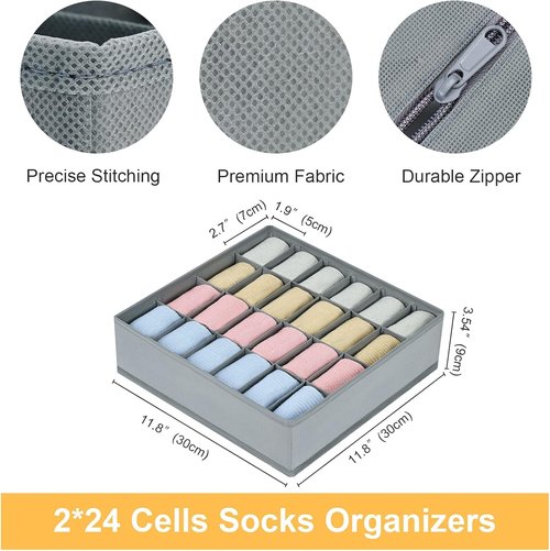 Joyoldelf Sock Organizer - 24 Cell Drawer Divider for Socks, Ties & Belts | Grey Storage Solution