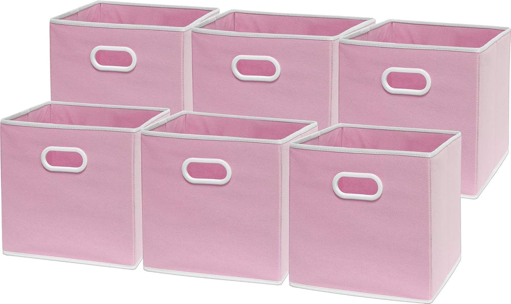 Simple Houseware Foldable Cube Storage Bins - 11-Inch Pink Fabric Organizers with Handles | 6-Pack for Closet & Shelves