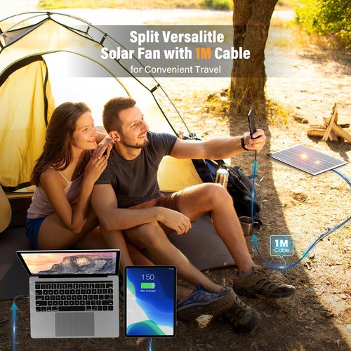 JINLICTE 10400mAh Solar Fan with LED Lantern, Camping Fan with 7W Solar Panel, Rechargeable Solar Powered for Outside, Quiet Battery Operated Tent for Picnic, Barbecue, Fishing, Travel