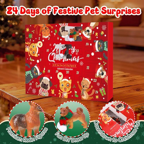 Christmas Advent Calendar 2025 - Mini DIY Xmas Scarves & 24 Days Countdown Figures for Dogs & Cats