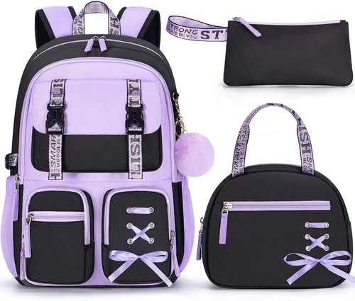Fimibuke Girls Backpack Set - 3 PCS Waterproof Design with Lunch Box & Pencil Case | Ideal for School & Travel