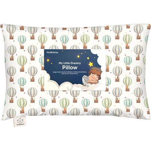 My Little Dreamy Toddler Pillow - Organic Cotton Travel Bed Pillow with Case, Soft & Breathable, 13x18 (Hot Air Balloon)