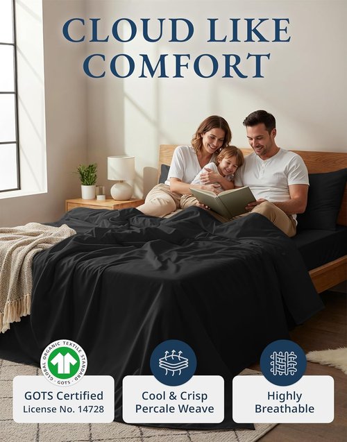 Lane Linen 100% Organic Cotton California King Sheets Set - Ultra Soft, Breathable 4-Piece Bedding in Black