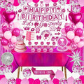 Hot Pink Birthday Party Decorations 99 Pcs, Pink Happy Birthday Party Decorations for Women, Girl with Banner, Hanging, Backdrops, Foil Balloons, Tableware, Tiara, Sash, Sunglasses
