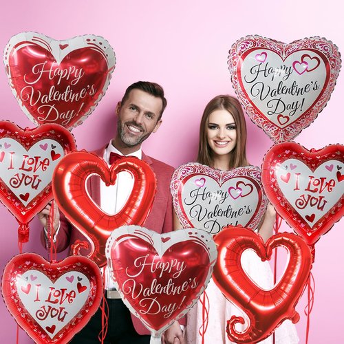 Happy Valentine's Day Balloons 20pcs Red Heart Balloons Set I Love You Balloon 18 Inch Love Balloon White and Red Heart Shaped Foil Balloon for Valentine's Day Decoration Romantic Proposal