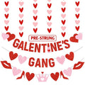 4Pcs Pre-Strung Galentine's Gang Banner, Heart Shaped Banners, Red, 0.2" x 0.2", Indoor, Wall Mount, Standard Banner, Galentine's Day, Home, Room Decorations