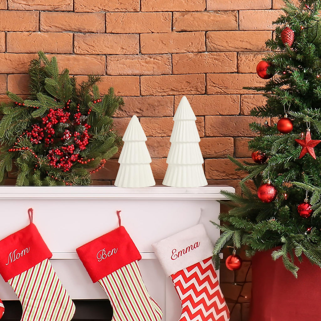 White Ceramic Christmas Tree, Porcelain Christmas Tree Table Decorations Farmhouse Christmas Decor Trees for Tabletop Winter Mantle Shelf Dinner Holiday Party Supplies Set of 2 (White)