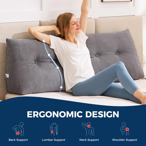 IASEAHK Headboard Pillow Queen, Triangle Pillows for Headboard, Head Board Backrest Wedge Pillow for Reading Sitting Working, Daybed Pillows with Removable Cover for Bed Dorm Sofa, Dark Grey
