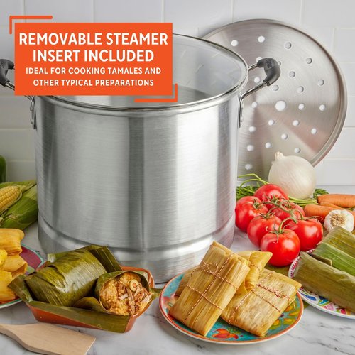 IMUSA USA Aluminum Steamer with Glass Lid 24-Quart, Silver